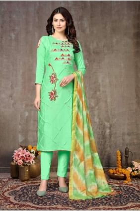 Green Cotton Straight Pant Eid Salwar Kameez with Cotton SK13680