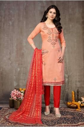 Peach Eid Pakistani Suit in Cotton SK13681