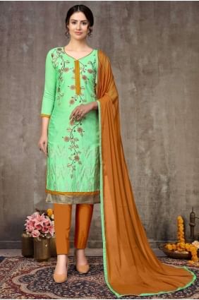 Cotton Eid Pakistani Suit in Sea Green with Cotton SK13683