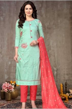 Cotton Eid Pakistani Suit in Sky Blue Cotton SK13686