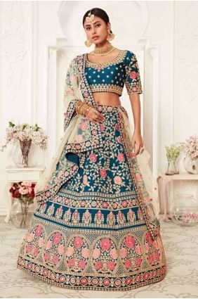 Contemporary Blue Silk Lehenga Choli with Embroidery lc3613
