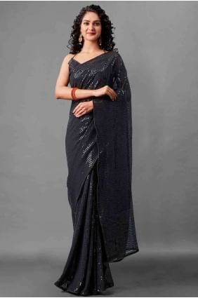 Embroidered Georgette Black Saree Blouse sr17394