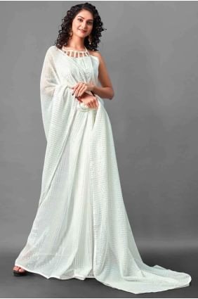 White Embroidered Georgette Saree sr17397