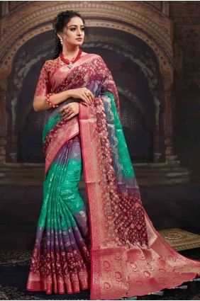 Rama  Printed Chanderi Saree SR17531