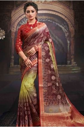 Brown Saree in Chanderi with Printed SR17536