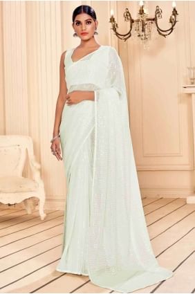 Saree in White Faux Georgette with Embroidered SR17661