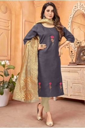 Cotton Salwar Kameez in Grey with dupatta SK13875