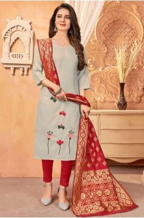 Cotton Off White Salwar Kameez with dupatta SK13876