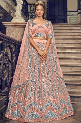Embroidered work Net Lehenga Choli in Peach LC3695