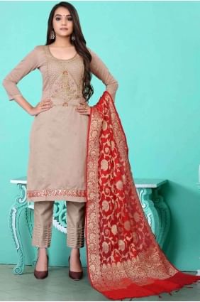Chanderi Salwar Kameez in Dusty Grey with dupatta SK13885