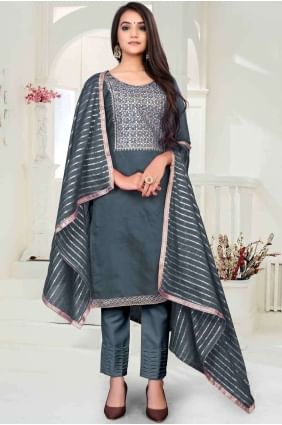 Chanderi Grey Salwar Kameez in Chanderi SK13909