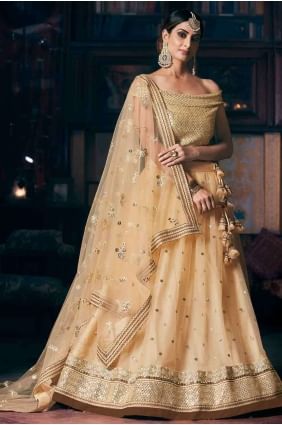 Cream Net Zari Lehenga Choli with Dupatta LC3747
