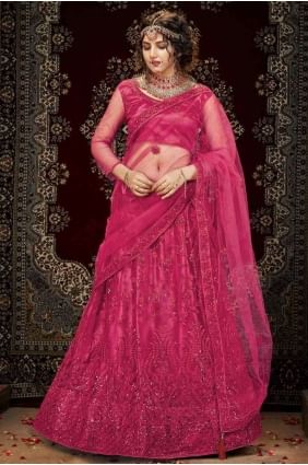 Net Lehenga Choli with Sequins in Burnt pink LC3751