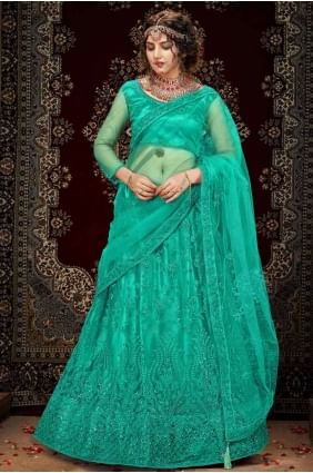 Net Aquamarine Lehenga Choli in Sequins LC3753