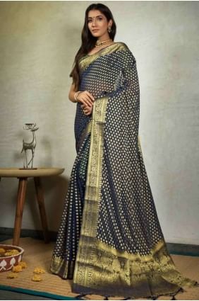 Banarasi Saree in Navy blue Chiffon with Weaving SR18082