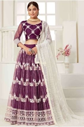 Net Lehenga Choli in Wine  with Thread LC3906