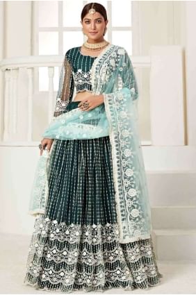Green Lehenga Choli in Thread Net LC3907