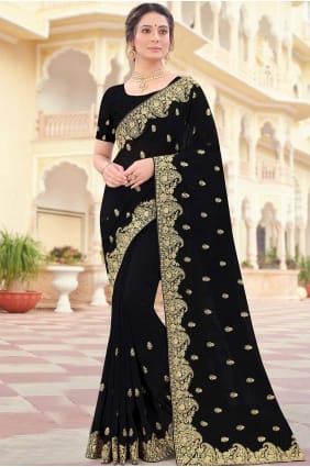Black Party Wear Saree in Silk with Embroidered SR19000