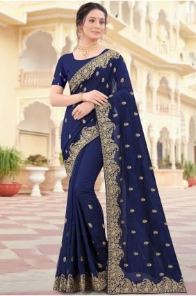 Navy blue Party Wear Saree in Embroidered Silk SR19003