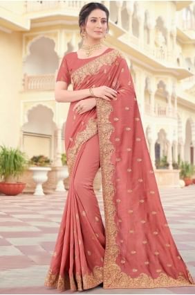 Peach Party Wear Saree with Embroidered Silk SR19008