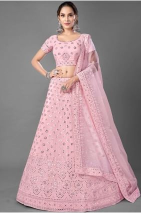 Georgette Wedding Lehenga Choli in Pink with Thread LC4167
