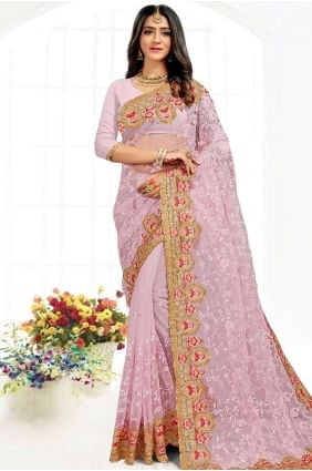 Lavender  Net Party Wear Saree with Resham,stone,embroidered SR19025
