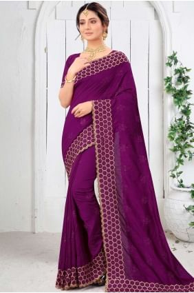 Art silk Wine  Party Wear Saree in Resham,stone,embroidered SR19048