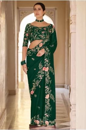 Silk Green Saree in Sequins thread lace SR18861