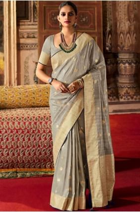 Grey Silk South Indian Saree with Weaving SR19076