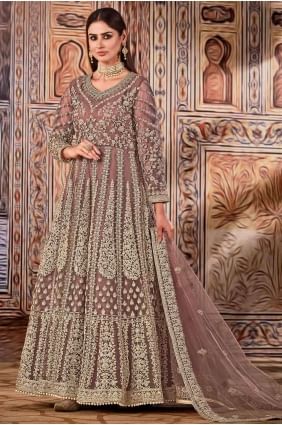 Heavy Embroidered Net Anarkali Suit in Peach AS2913