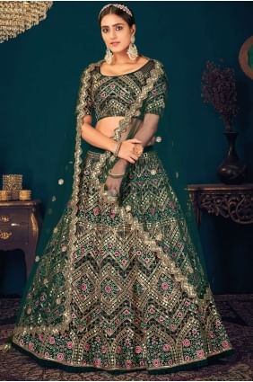 Green Georgette Embroidered Wedding Lehenga Choli with Dupatta LC4048