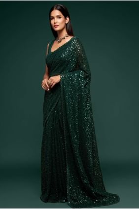 Green Party Wear Saree in Georgette with Embroidered SR19190