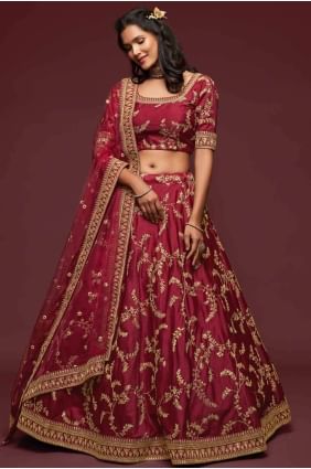 Soft net Thread Maroon Lehenga Choli with Dupatta LC4066