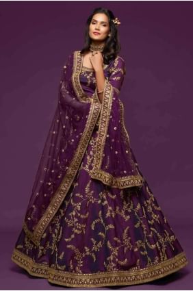 Thread Art silk Wedding Lehenga Choli in Purple with Dupatta LC4067