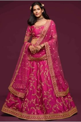 Pink Art silk Thread Wedding Lehenga Choli with Dupatta LC4070