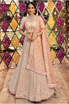 Peach Wedding Lehenga Choli in Embroidered Crepe LC4244