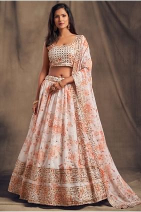 White Party Lehenga Choli in Organza with Printed LC4511