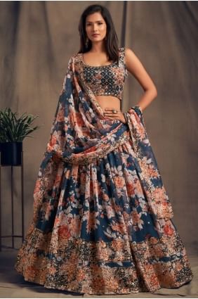 Organza Party Lehenga Choli with Printed LC4514