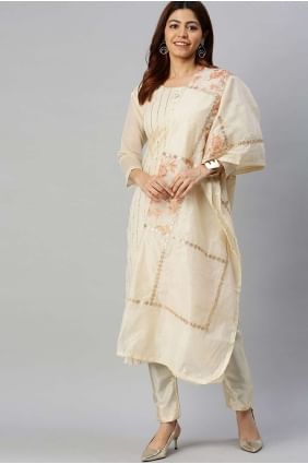 Chanderi Salwar Kameez with Embroidered in Off white SK14296