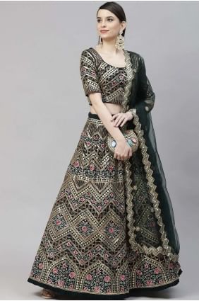 Green Embroidered Party Lehenga Choli in Georgette LC4571