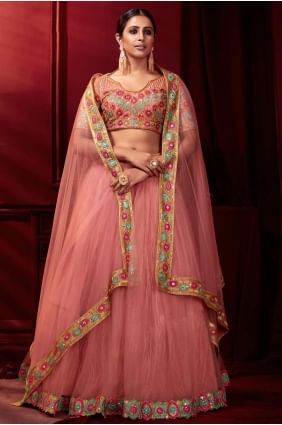 Net and satin Party Lehenga Choli with Embroidered in Light pink LC4590