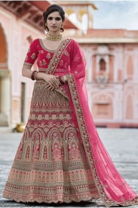 Velvet Wedding Lehenga Choli with Heavy Embroidery With Hand Work in Pink LC4338