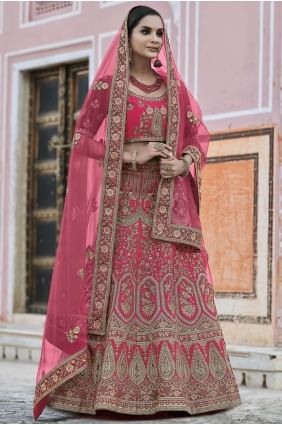 Velvet Wedding Lehenga Choli in Pink with Heavy Embroidery With Hand Work LC4348