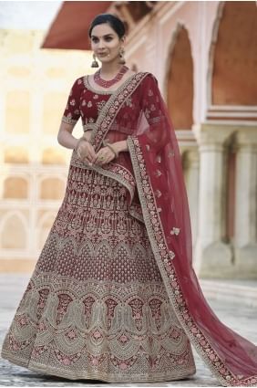 Maroon Heavy Embroidery With Hand Work Wedding Lehenga Choli in Velvet LC4351