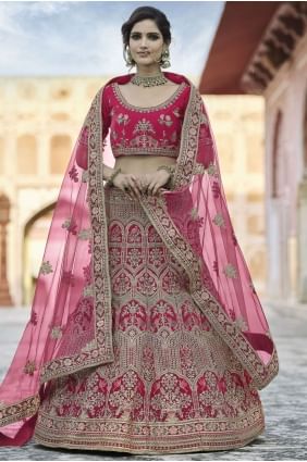 Velvet Pink Wedding Lehenga Choli in Heavy Embroidery With Hand Work LC4354