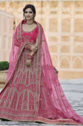 Pink Wedding Lehenga Choli in Velvet with Heavy Embroidery With Hand Work LC4362
