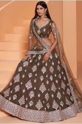 Net Wedding Lehenga Choli in Army Green with Thread,Sequance,Coding,Badla Embroidery,Zarkan,Mirror Work LC4382