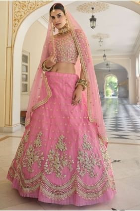 Heavy Designer Dori,Sequance Embroidery Work Soft Net Wedding Lehenga Choli in Baby Pink LC4418