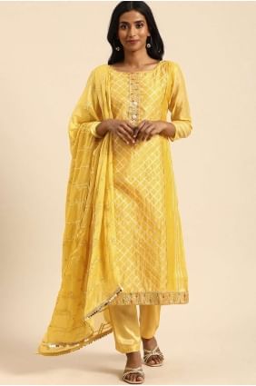 salwar kameez in Yellow Modal Chanderi with Gota Work SK14205