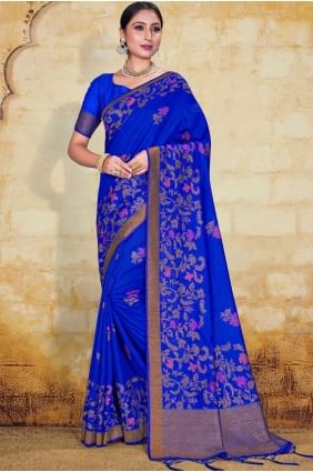 Blue Art Silk Heavy Weaving Designer Work South indian saree with Blouse SR19975